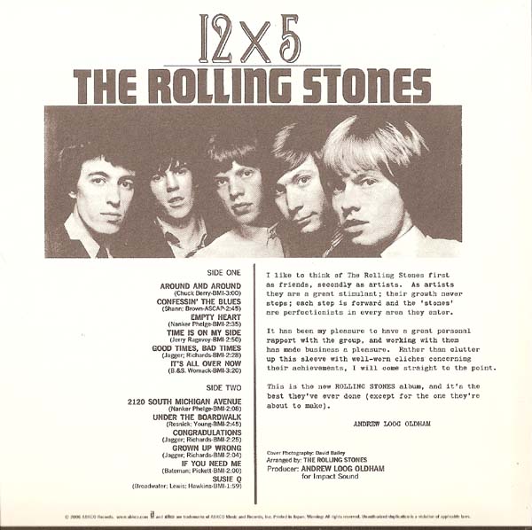 Back Cover, Rolling Stones (The) - 12 X 5